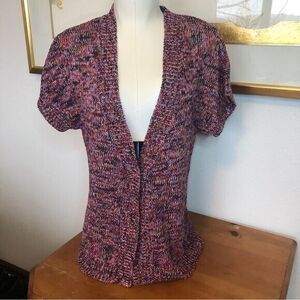 Coldwater Creek Women's Small Multicolor Knit One Snap Shirt Cap Sleeve Cartigan